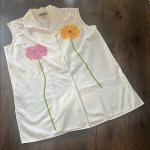 Espirit Women’s Floral Sleeveless Button Down Collar Shirt Medium